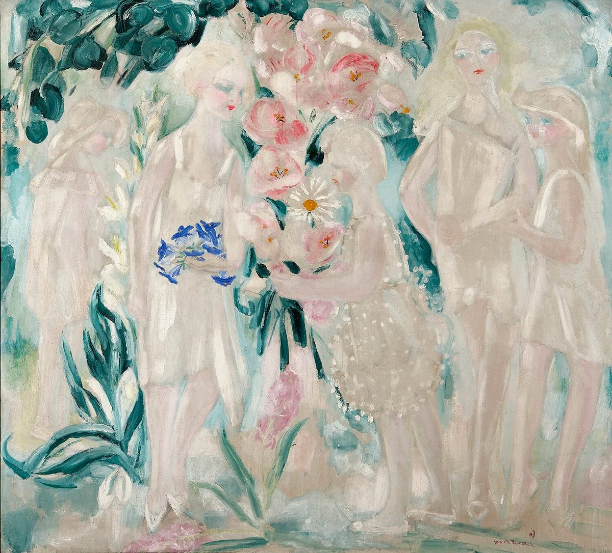 hollycurates's tweet photo. adore the dreamy softness of Jacqueline Marval's work

1/ Daphnis et Chloé, 1913
2/ Plage Rose, la Côte des Basques,  c. 1923
3/ Jardin de ma Voisine, 1923
4/ Les Tricoteuses, 1915 https://t.co/fQcMSb26sc
