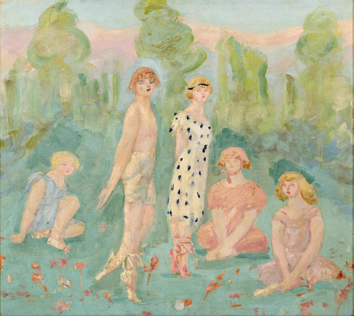 hollycurates's tweet photo. adore the dreamy softness of Jacqueline Marval's work

1/ Daphnis et Chloé, 1913
2/ Plage Rose, la Côte des Basques,  c. 1923
3/ Jardin de ma Voisine, 1923
4/ Les Tricoteuses, 1915 https://t.co/fQcMSb26sc