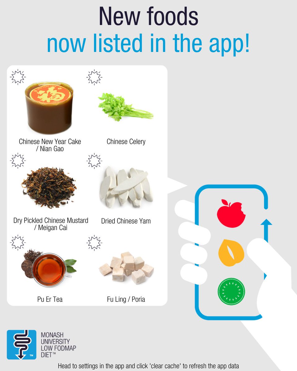 MonashFODMAP's tweet photo. More new foods you can find in the app!

You might have seen a bit of a theme over our last few updates - we have worked closely with a team in Taiwan to get some Chinese foods tested!

⚙️ If they aren’t appearing for you, tap 'clear cache' in the app to refresh the data https://t.co/1gop9mQ0pp