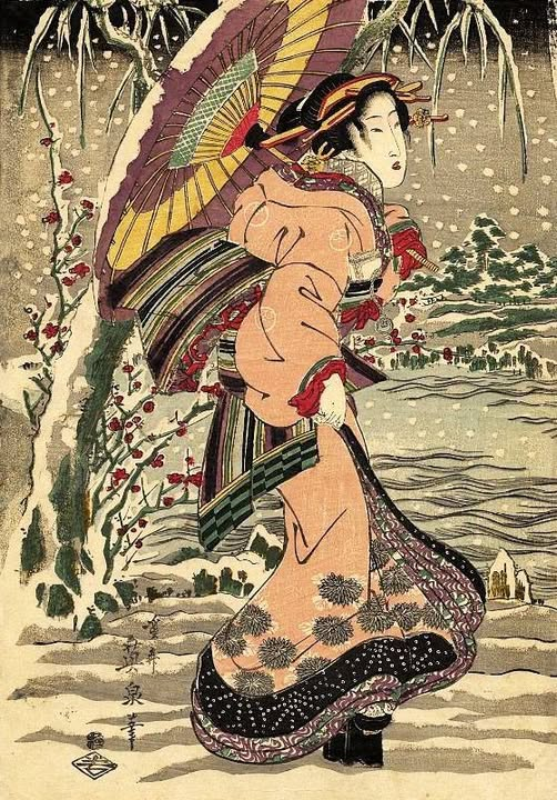 tran298363's tweet photo. KEISAI EISEN (1790-1848) "Beauty with umbrella", ca. 1830 https://t.co/N498OtwRFR