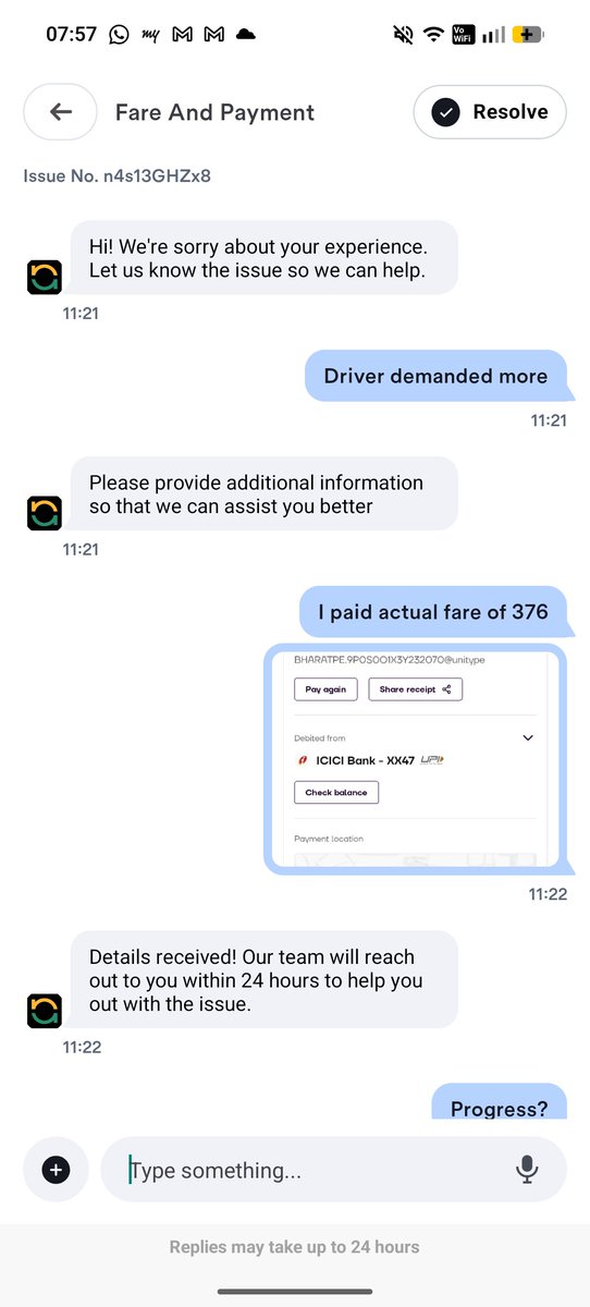 rish_1993's tweet photo. I was wrongly charged toll in my fare and demanded to get the refund. It has been more than 24 hours and the issue is still not resolved. Other Cab aggregators like @ola and @Uber resolves the similar issue within minutes. My ticket No n4s13GHZx8.
@coopbharattaxi https://t.co/JvaKhcNO9V