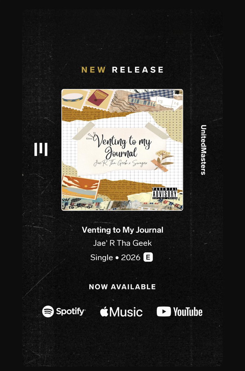 JaeRThaGeek's tweet photo. “Venting To My Journal” is OUT NOW !

RUN  🏃‍♂️ , don’t walk !
 
https://t.co/FVgd8PNZRP https://t.co/w0jDeevbsV