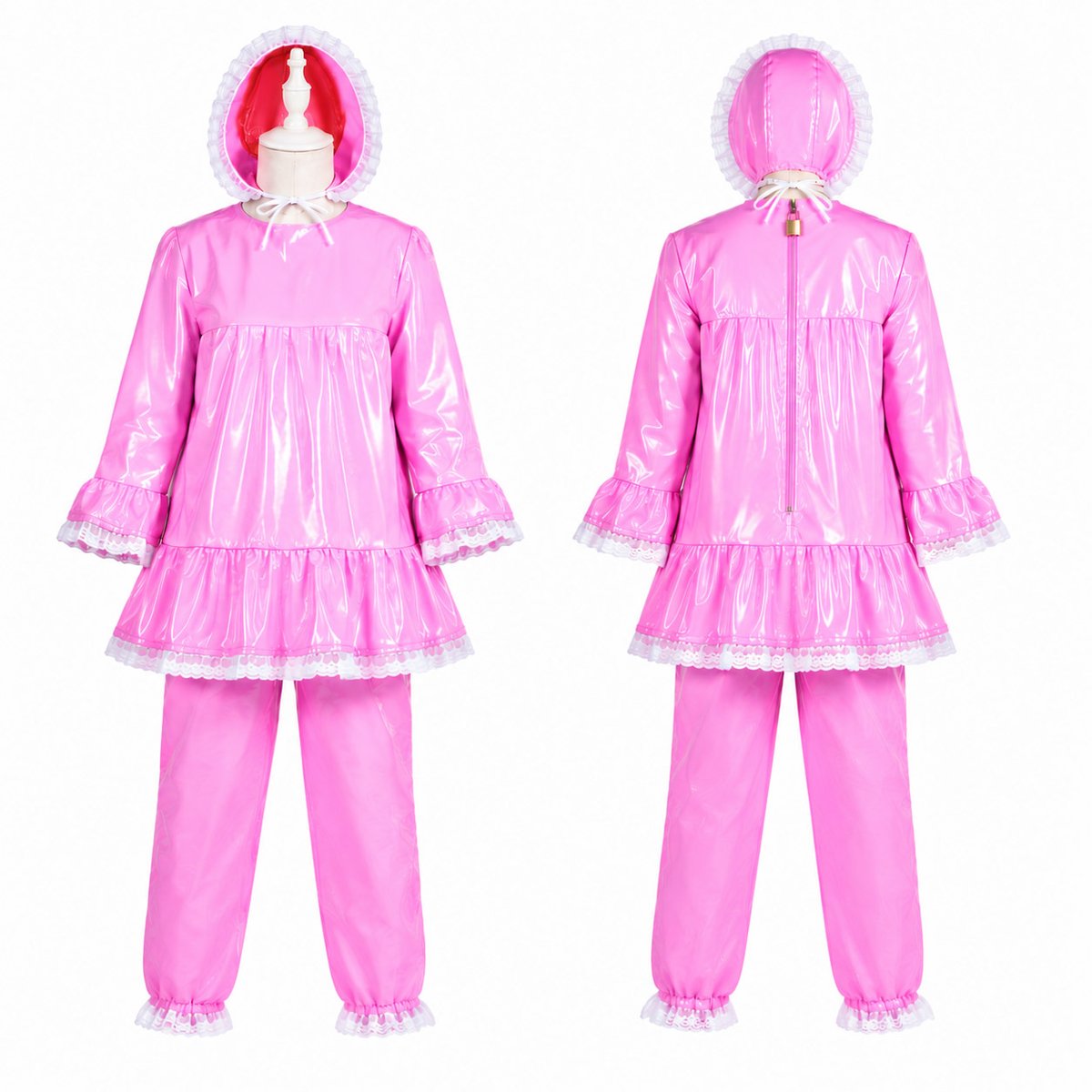 sissydresscom's tweet photo. Shiny pink PVC, sweet lace details, and a lockable finish 💗🔒
A playful sissy look with a cute bonnet and matching ruffle pants.
#SissyFashion #PVCFashion #SissyStyle #PinkPVC https://t.co/kgl5pvd7eG