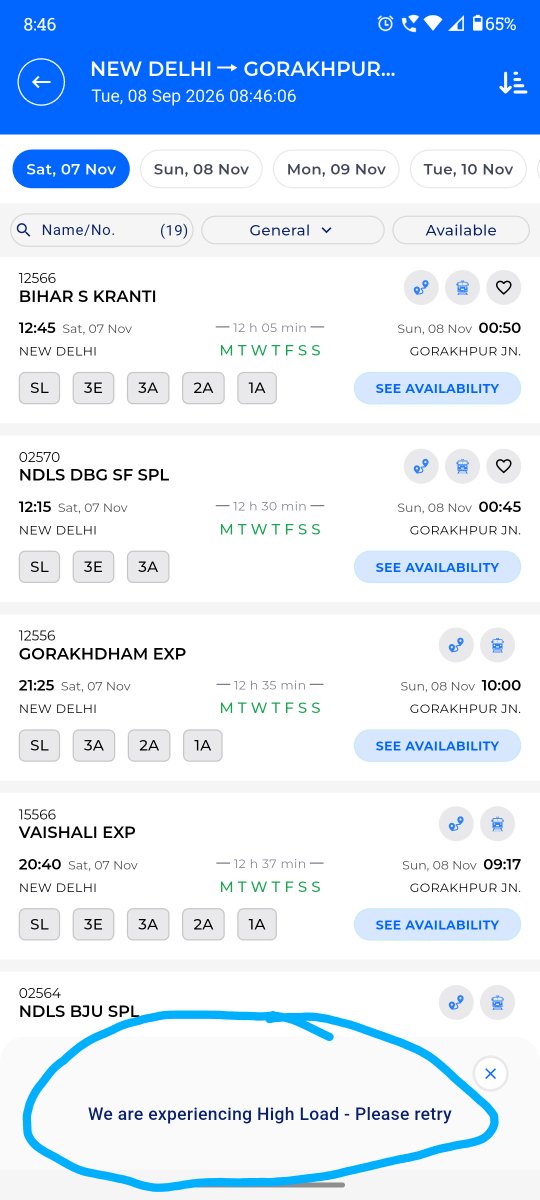 Jitende47022866's tweet photo. What a corrupt system and what bad application. I am booking ticket 8:45 AM still it show high load. You can think what happened at 8:00 AM. A is we have no capacity to resolve this problem???
#irctc
@IRCTCofficial @AshwiniVaishnaw https://t.co/tle6K26h1e