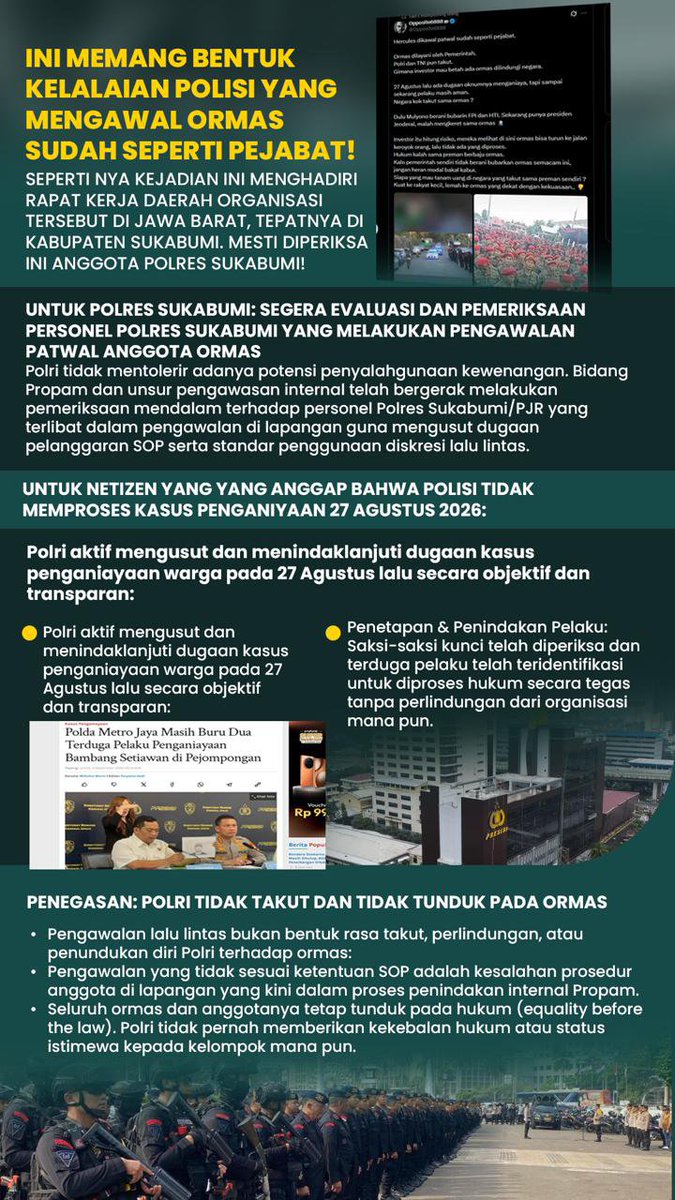 agususant10's tweet photo. Patwal dipersoalkan, Polri langsung periksa personel dan evaluasi SOP

#PolresSukabumi #Demonstrasi #PoldaMetroJaya #polri https://t.co/yD3qTuq9sh