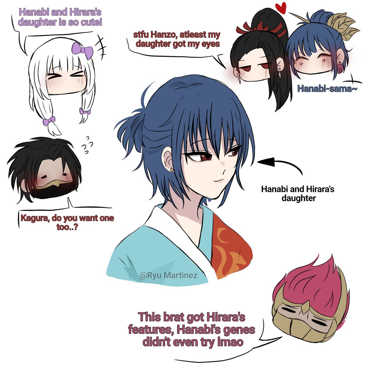 Ryu102778's tweet photo. If hanabi and hirara had a daughter #MLBB #HiraraMLBB #HanabiMLBB #HanzoMLBB #KaguraMLBB #HayabusaMLBB #fanart #Hayagura #Hirabi #ship #fanart https://t.co/ax7l6yFlAS