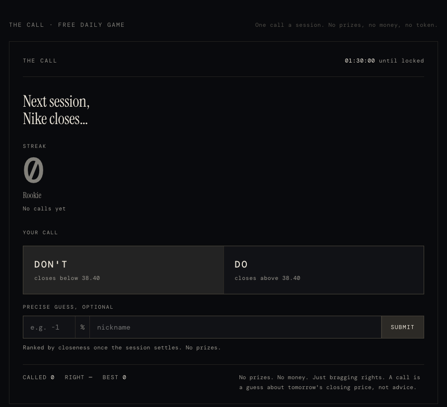 ekinindex's tweet photo. You can now optionally enter a precise guess with THE CALL game on https://t.co/qelbW7dYDP

Enter a number value (ex. -1, 2, -0.5), type in a nickname you want displayed and press submit. 

The closest calls are calculated daily after market close, and they get a shoutout on our official X account via a wired-in tool.

Another cool update 😊
$EKIN