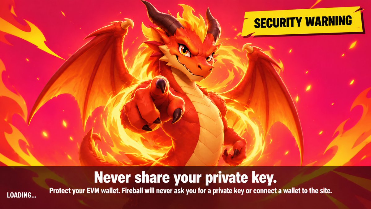 Fireballpons's tweet photo. Fireball will never ask you for a private key or to connect a wallet! https://t.co/PkOOoMCnhs