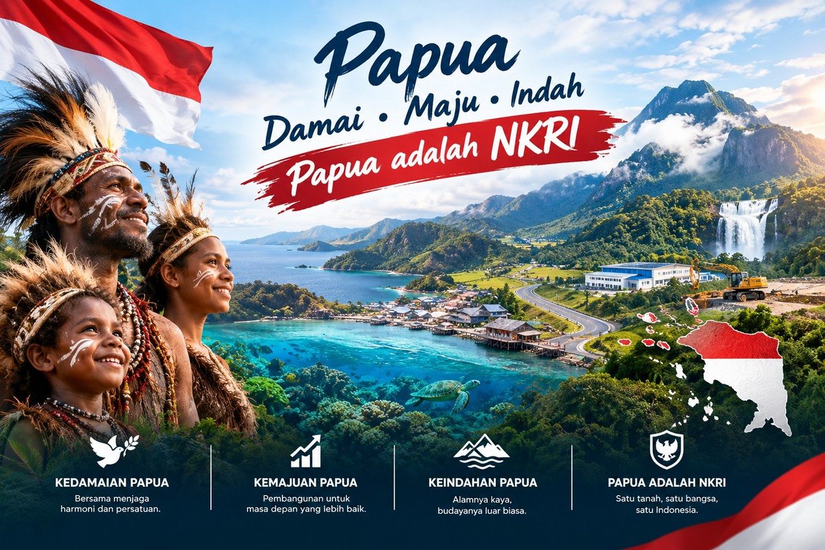 BsatrioM32's tweet photo. Papua adalah NKRI

Tanah Papua, tanah yang kaya akan keindahan dan kedamaian. Mari terus perkuat persatuan karena Papua adalah bagian sah dari kedaulatan Indonesia dari dulu hingga selamanya! 🇮🇩✨

​#jagapapuadamai #nkri #papuakitorangbasudara #indonesiamaju https://t.co/NhWDxWPJ4P