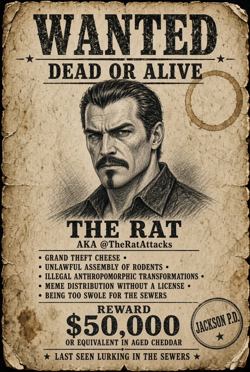 TheRatAttacks's tweet photo. "Generate a wanted poster based on what you think I look like and what my potential crimes would be. Make my portrait styled like a police sketch" https://t.co/Qg9bUN45XX