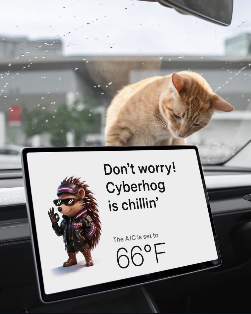 cyberhogRH's tweet photo. Make Pet mode yours today.

Choose a Dog, a Cat, or the Cyberhog to display and add your pets name inside your @Tesla https://t.co/47iHbSY7WZ