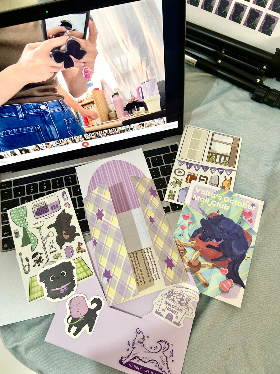 Voltawow's tweet photo. Hi Twitter! 👋 We’re a tiny dog-led independent artist team from Indonesia!

We just officially launched Volta Mail Club💜📬🐾
Every month's artwork is directly inspired by our dogs' daily antics! https://t.co/tFDirYEZJO