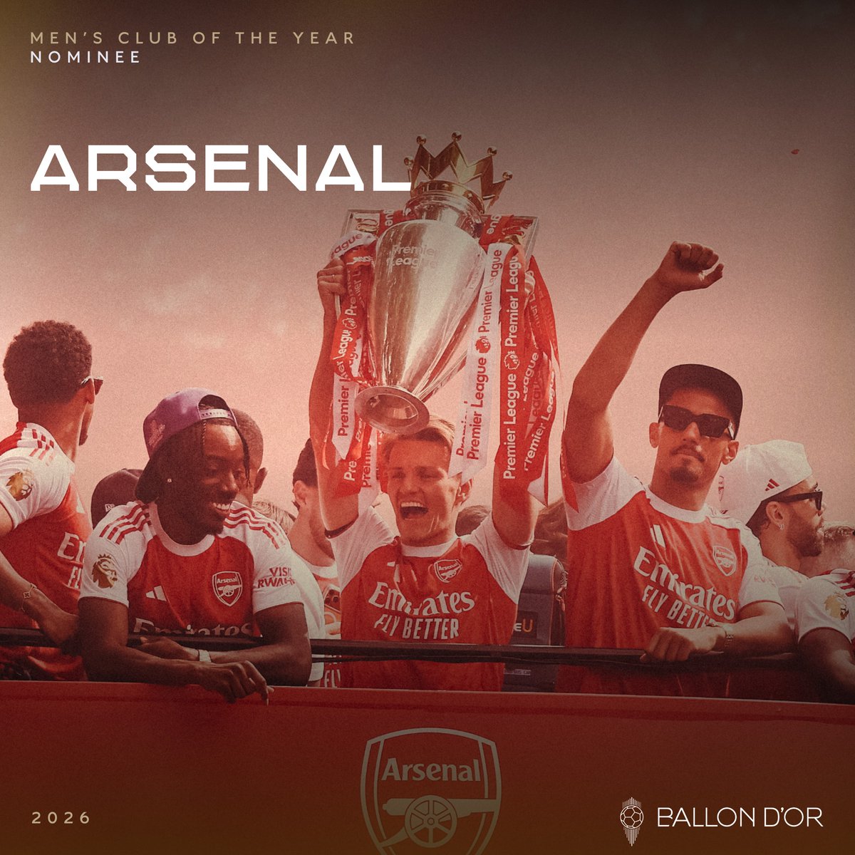 Arsenal's tweet photo. A year to be proud of ❤️

The Arsenal have been nominated for the Men's Club of the Year award at the 2026 Ballon D'Or 👇