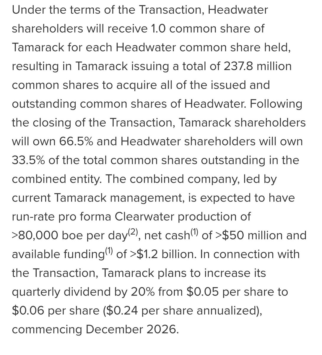 VanIsleInvestor's tweet photo. $TVE Tamarack and Headwater Exploration &amp; $HWX Headwater announce they have entered into a definitive arrangement agreement whereby the two companies will merge in an all-stock transaction valued at $10 billion. https://t.co/YBinpYZmLd