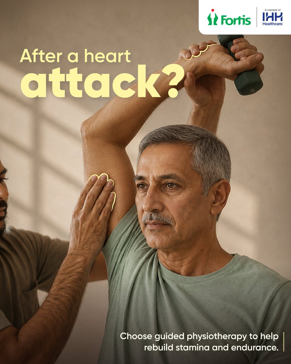 fortis_hospital's tweet photo. Recovery is not just about healing. It is about rebuilding strength, restoring movement and returning to everyday life with the right support.
This World Physiotherapy Day, start rehabilitation on time and #GetBackOnTrack with expert-guided physiotherapy.
#WorldPhysiotherapyDay #FortisHealthcare #AtFortisWeCare #IHHHealthcare
physiotherapy, cardiac recovery, stroke rehabilitation, guided movement, mobility, recovery