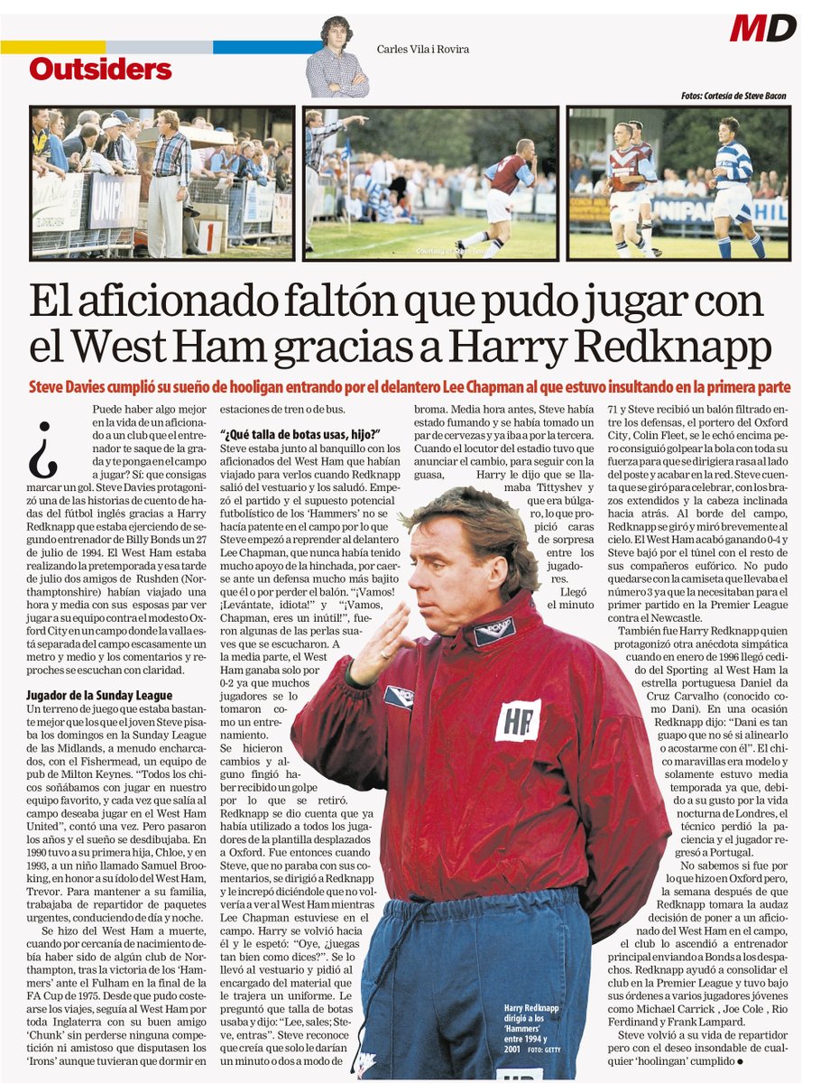 OutsidersStory's tweet photo. OUTSIDERS #253 en papel y web de @mundodeportivo 
Steve Davies cumplió su sueño de ‘hooligan’ entrando por el delantero Lee Chapman al que estuvo insultando toda la primera parte durante un partido de pretemporada.
https://t.co/yKuabd5uM3 https://t.co/P9QKSperov