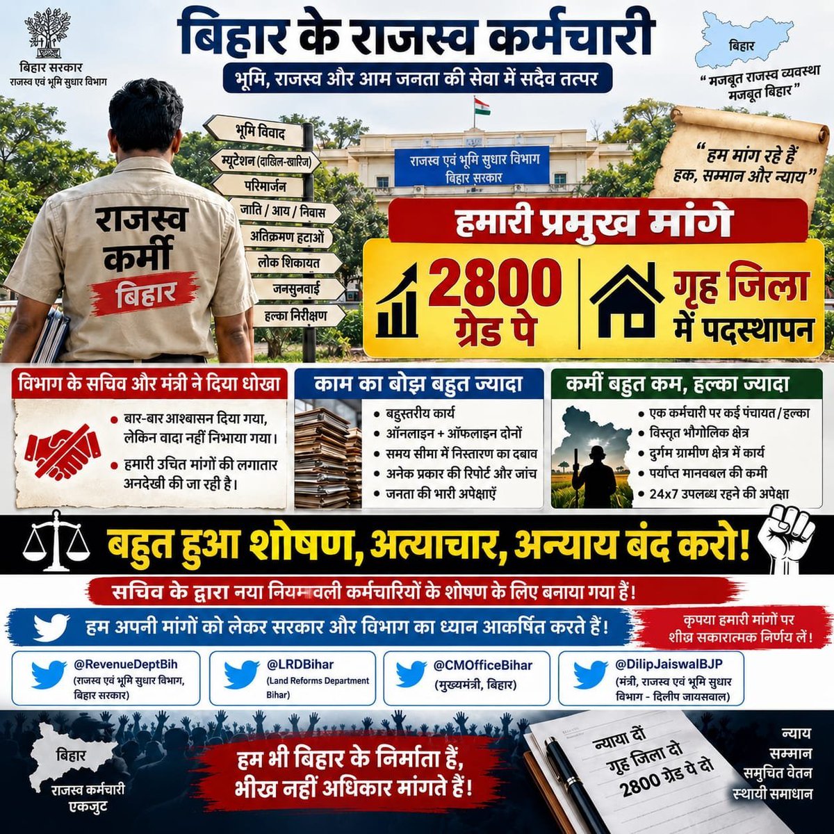 hindusanjeet95's tweet photo. Same vacancy BSSC 2014, same kind of duty, same kind of job nature, higher grade pay than us.. yet everyone Panchayat Secretary has been given posting in home district. Because their department respects its staff. https://t.co/LXriamVlaS