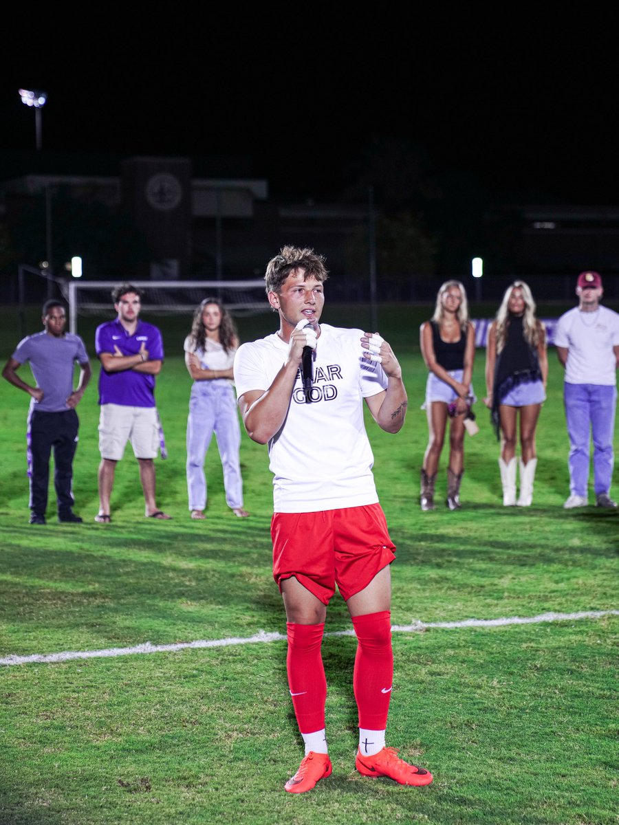GCU_MSoccer's tweet photo. “For where two or three gather in my name, there am I with them.” Matthew 18:20

Our Prayer on the Pitch with fans, friends and teammates led by Owen Moore &amp; Marcus Von ✝️ https://t.co/iztDJvZLrm