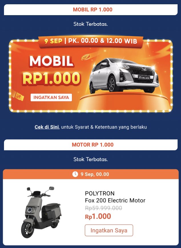 SeanovicSean's tweet photo. gimana guysss? udah siapin amunisi buat rebutan ini ntar malam kann?? #ShopeeMidnightMobilMotor1000 https://t.co/uRlpoVMFn2