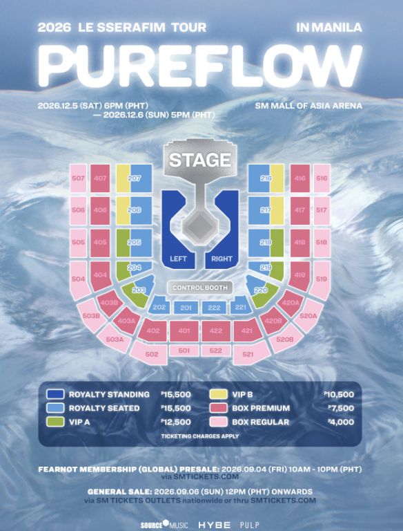 LESSERAFIM_PH's tweet photo. #LE_SSERAFIM in #MANILA, PHILIPPINES
____________________________________________
(prices in PHP)

TICKET PRICES 🎟️ : 
ROYALTY STANDING - 15,500$ 
ROYALTY SEATED - 15,500$ 
VIP A - 12,500$ 
VIP B - 10,500$ 
BOX PREMIUM - 7,500$
BOX REGULAR - 4,000$

link : https://t.co/E2mJlW6QM6 https://t.co/uQ5qn7LyyR