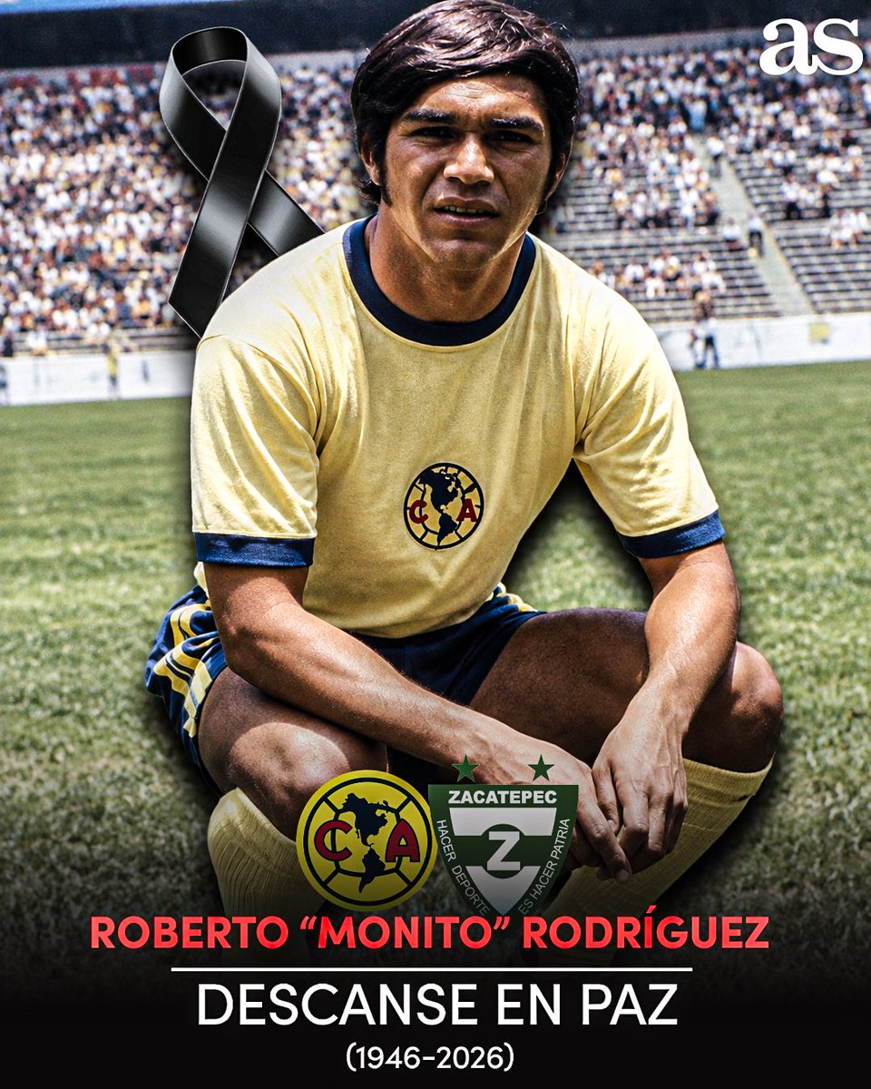 ASMexico's tweet photo. ¡DESCANSE EN PAZ! 🕊️

Roberto “Monito” Rodríguez, exfutbolista que defendió las camisetas del América y Zacatepec, falleció a los 80 años.

Una figura que formó parte de una época inolvidable de nuestro futbol y que dejó su nombre ligado a dos clubes históricos. ⚽️

Descanse en paz, Roberto “Monito” Rodríguez. 🙏🖤