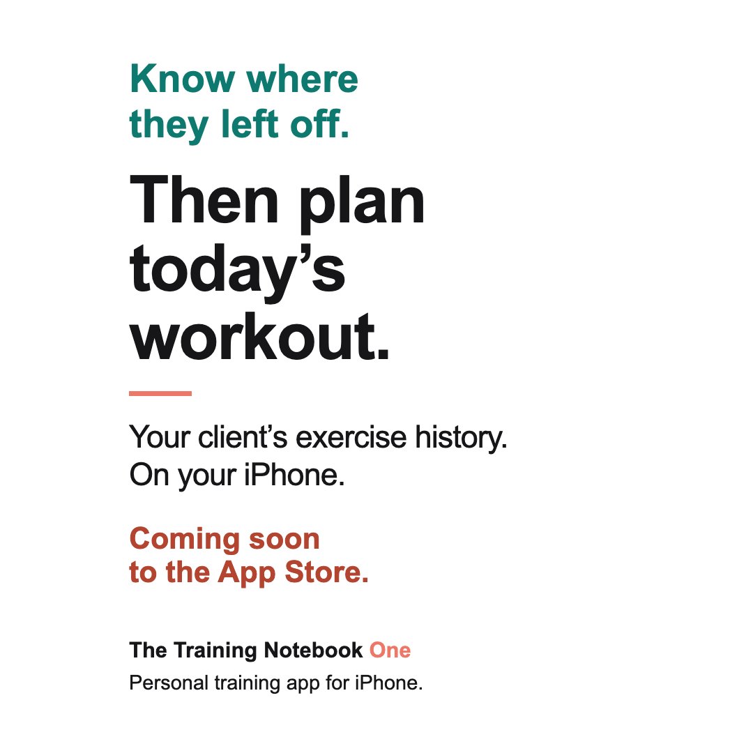 T_Notebook's tweet photo. Coach, check last session’s weights and reps before your client walks in. Plan from the record. Adjust to the person.

The Training Notebook One keeps their exercise history on your iPhone.

Personal training app. Coming soon to the App Store. https://t.co/B5akSNHW2G