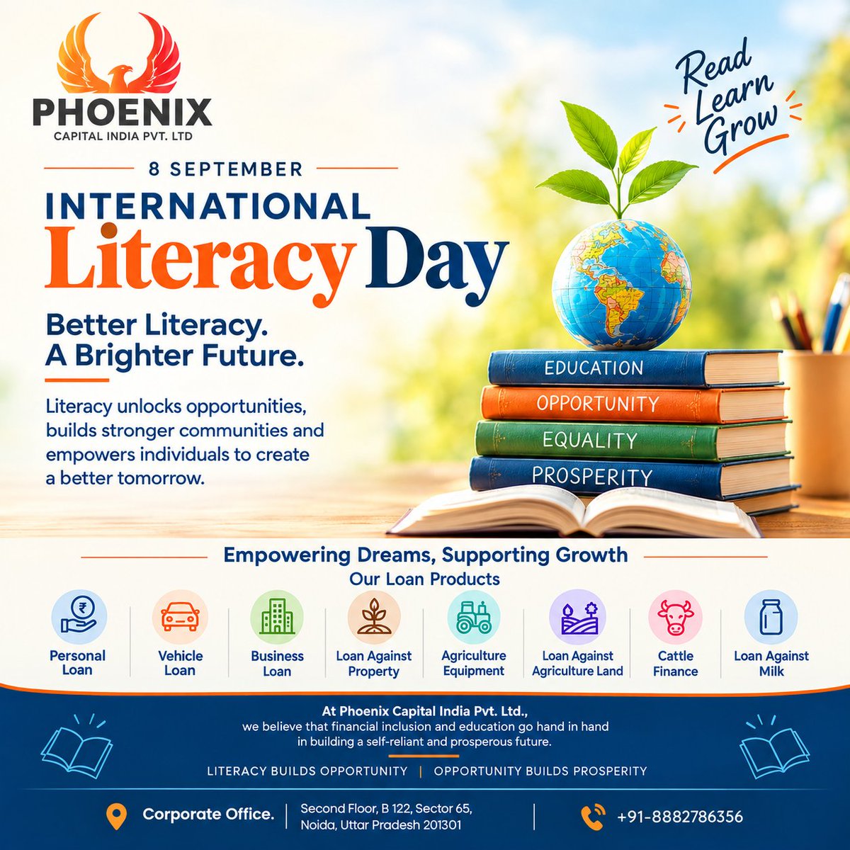 PhoenixCapita's tweet photo. 📚 Literacy builds knowledge. Knowledge builds opportunity.
On International Literacy Day, Phoenix Capital India celebrates the power of learning and inclusive growth. 🌱
#InternationalLiteracyDay #PhoenixCapitalIndia #FinancialInclusion #EmpoweringCommunities https://t.co/KMi3GtuuVV