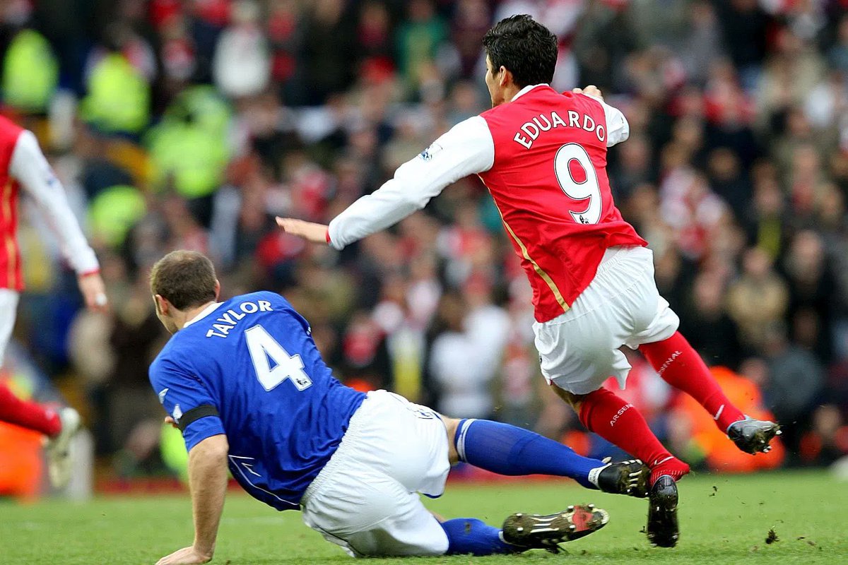 AFCJaccy's tweet photo. Remember in 2008, Martin Taylor broke Eduardo’s leg while Arsenal were in the title race. Gallas sat on the pitch in tears. 

2010: Stoke’s Ryan Shawcross broke Ramsey’s leg. 

Now Arsenal are physical, bully teams and dominate duels and suddenly it’s “VAR, corruption, cheating, haram.” Say whatever helps you sleep at night.

Funny how we were weak before huh? 
They mocked our set pieces, now they are hiring set-piece coaches. 

They already see Arsenal coming for the title again, so the agenda to devalue us has started early.

Trust me I want ALL the corruption, haram, cheating and VAR allegations 🤷🏻‍♀️🤷🏻‍♀️🤷🏻‍♀️