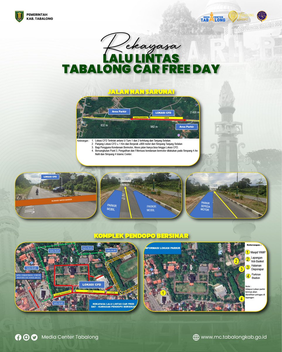 mc_tabalong's tweet photo. Pengumuman untuk seluruh warga Tabalong. Menjelang kegiatan Car Free Day, mohon perhatian untuk penyesuaian rute perjalanan dan lokasi parkir yang sudah disiapkan agar perjalanan tetap lancar. https://t.co/bgWGrhE8KW