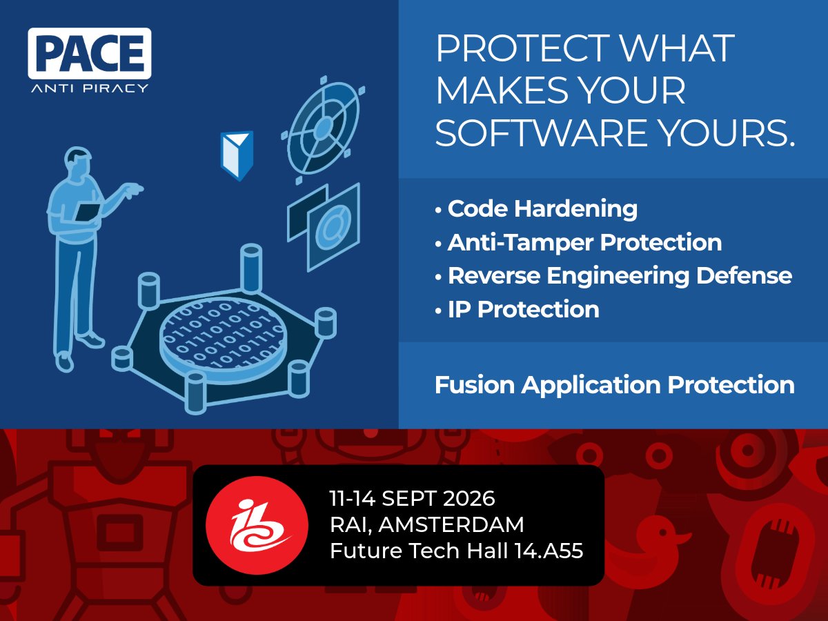 paceantipiracy's tweet photo. Protect what makes your software yours.

Fusion Application Protection helps secure the code, algorithms, and IP that differentiate your application.

Learn more:
https://t.co/rvq92bWJhN

Visit us at #IBC2026:
https://t.co/OfEUI4JonT

#SoftwareSecurity #IPProtection https://t.co/jcBuaT3Ela