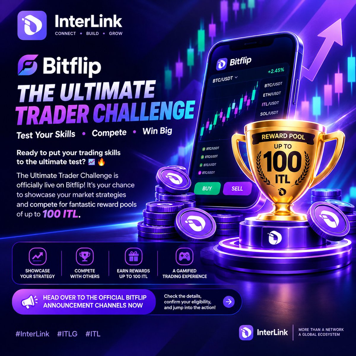 Diamond4sunnah's tweet photo. Bitflip & The Ultimate Trader Challenge
​Ready to put your trading skills to the ultimate test? 📊🔥
​The Ultimate Trader Challenge is officially live on Bitflip! It’s your chance to showcase your market strategies and compete for fantastic reward pools of up to 100 ITL.  
​Activities like this completely transform standard trading into a thrilling, gamified experience. Instead of just making routine trades, you’re competing, pushing your skills, and engaging directly with the pulse of the InterLink ecosystem.  
​Head over to the official Bitflip announcement channels right now to check out the details, check your eligibility, and jump straight into the action! 🚀
​#InterLink #ITLG #ITL