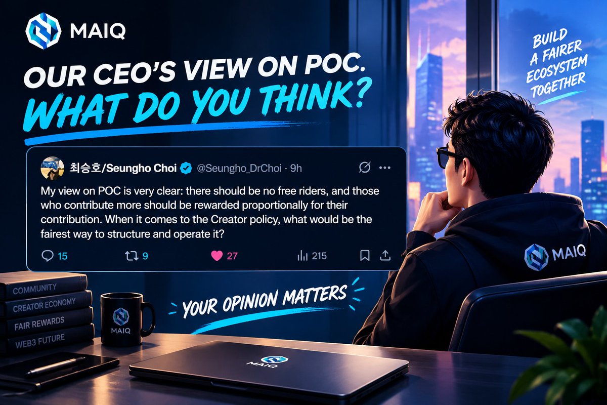 WarrenBuff89874's tweet photo. POC should reward contribution, not free riding. 
Fair rewards. Real participation. Stronger community.
What’s your take on the fairest Creator Policy for MAIQ? https://t.co/GyV2Y3GWGI