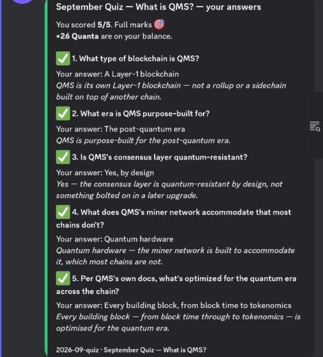 9Xvenom's tweet photo. QMS L1 QUANTA CHALLENGE IS LIVE🪂
What to do 👇🏻
→ Join Discord: https://t.co/AHDpwR0Tc9
→ Go to #quanta-challenge
→ Enter the quiz
→ Check the answers before submitting
If the quiz answers are different from the image i share, then use ChatGPT to verify them before submitting.
Details:
https://t.co/nmhUk18uX0
@QMSNetwork is building a post-quantum Layer 1 focused on proof-of-useful-work.
❤️ Like
🔁 RT
🔖 Bookmark
Follow @9Xvenom for more early alpha & updates.