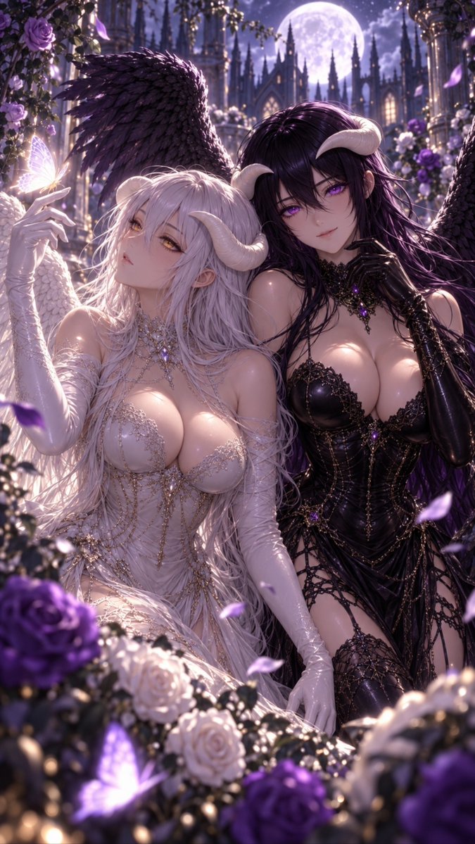 CelestialInkStu's tweet photo. Albedo&amp;Lilith

Anime: Overlord 
Characters: Albedo&amp;Lilith
Prompt by: Brandon Ira (Lilith his idea)
Artworks by: Celestial Ink Studio 

#Overlord #Albedo #fanart #AiAnimeArt #CelestialInkStudio https://t.co/LmcuQ4udQ9