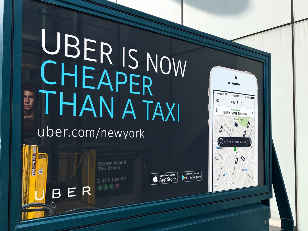 BrandonKHill's tweet photo. これ懐かしい。でも、アメリカだと「Uberはタクシーより安い。」のキャッチで、よりガチンコ勝負でした。日本の広告は、ひよってるな感じてました。 https://t.co/RyIlG4n43K