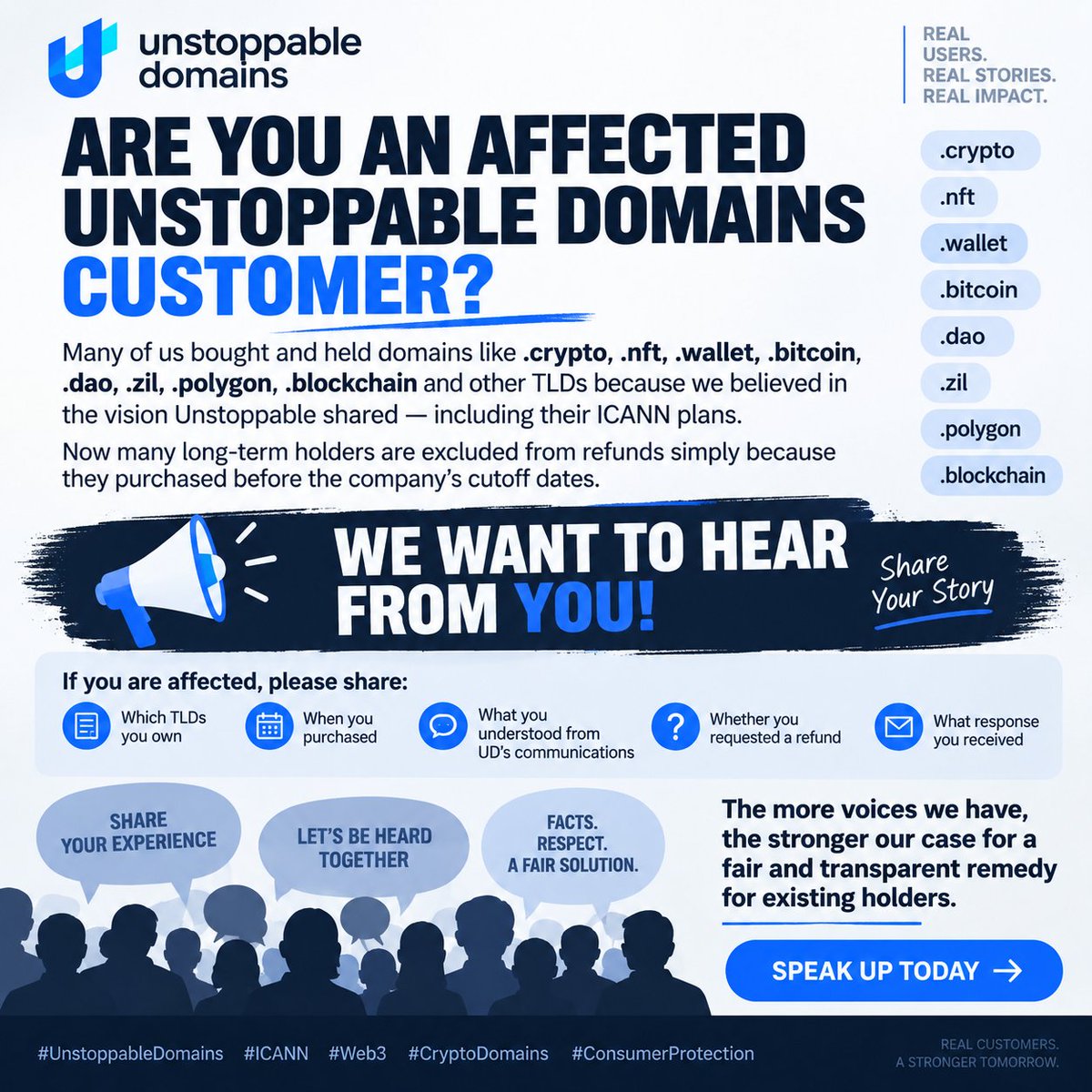 future_frames_'s tweet photo. Are You an Affected Unstoppable Domains Customer? Share Your Story#UnstoppableDomains #ICANN #Web3 #CryptoDomains #DomainInvestors #ConsumerProtection #FairRefunds #AffectedCustomers #Web3Community #WeDeserveFairness https://t.co/JwtYgRUUCB