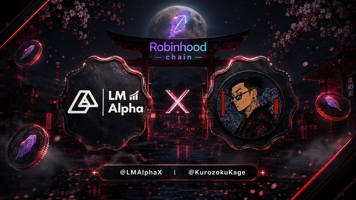 LMAlphaX's tweet photo. 🚀 It's #Giveaway Time!

We're teaming up with @KurozokuKage to give away spots for one of the most exciting NFT projects building on #Robinhood Chain! 😎

🎁 Reward:- 🎟️10x #GTD spots

How to enter: 
1️⃣ Follow @LMAlphaX × @KurozokuKage
2️⃣ Like & RT this post
3️⃣ Drop your Robinhood wallet

⏰ Ends in 36 hours! 🚀

#nft #kurozoku