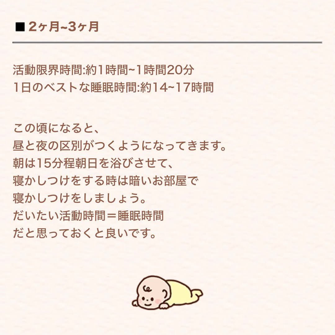 fuuko_kosodate's tweet photo. 妊婦さんへ
1歳までの「活動限界時間｣と、「ベストな睡眠時間」を共有するね。
参考にしてね。

活動限界時間、面白いよね。
ぐずり始めたら、そろそろ限界なのかなって目安になるかも💡

※6ヶ月〜はリプ欄へ https://t.co/mD8mEmvNRY