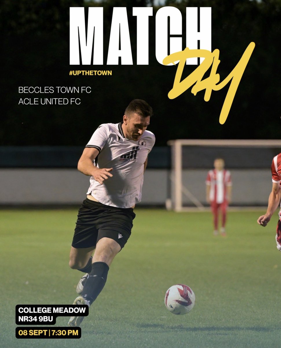 BecclesFC's tweet photo. Match Day || 

College Meadow under the lights again for Town as @AcleUnitedFC visit 🤩 

#BTFC #UpTheTown ⚫️⛵️⚪️ https://t.co/K3FZlveZNn