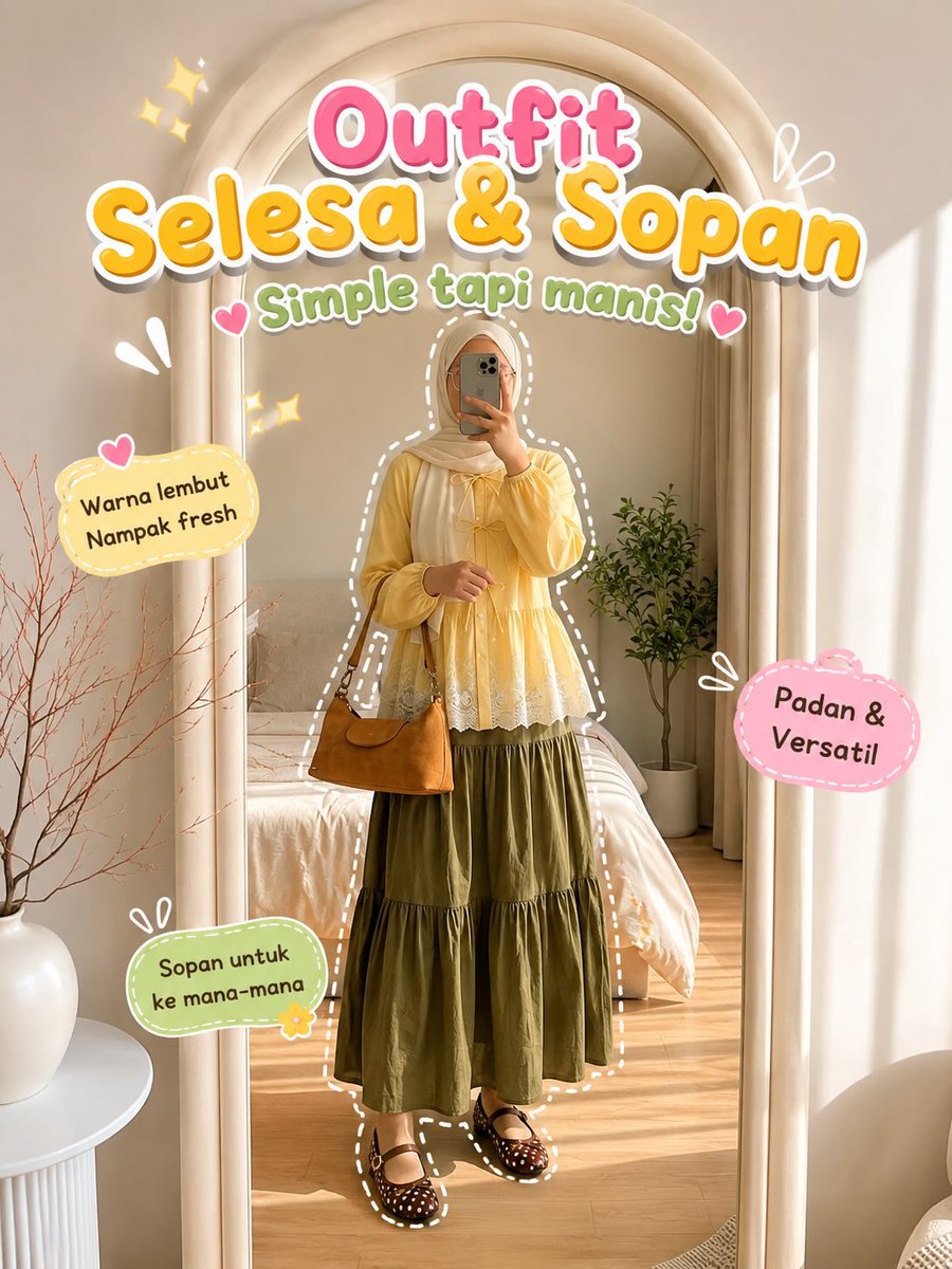wallace_xoco's tweet photo. Tak perlu outfit rumit untuk nampak cantik. Blouse kuning lembut dan skirt olive beri vibe sweet, modest, effortless. Sesuai untuk kelas, office, lunch date atau jalan santai. Simple, tapi tetap mencuri perhatian. https://t.co/Jqnl3oc38a