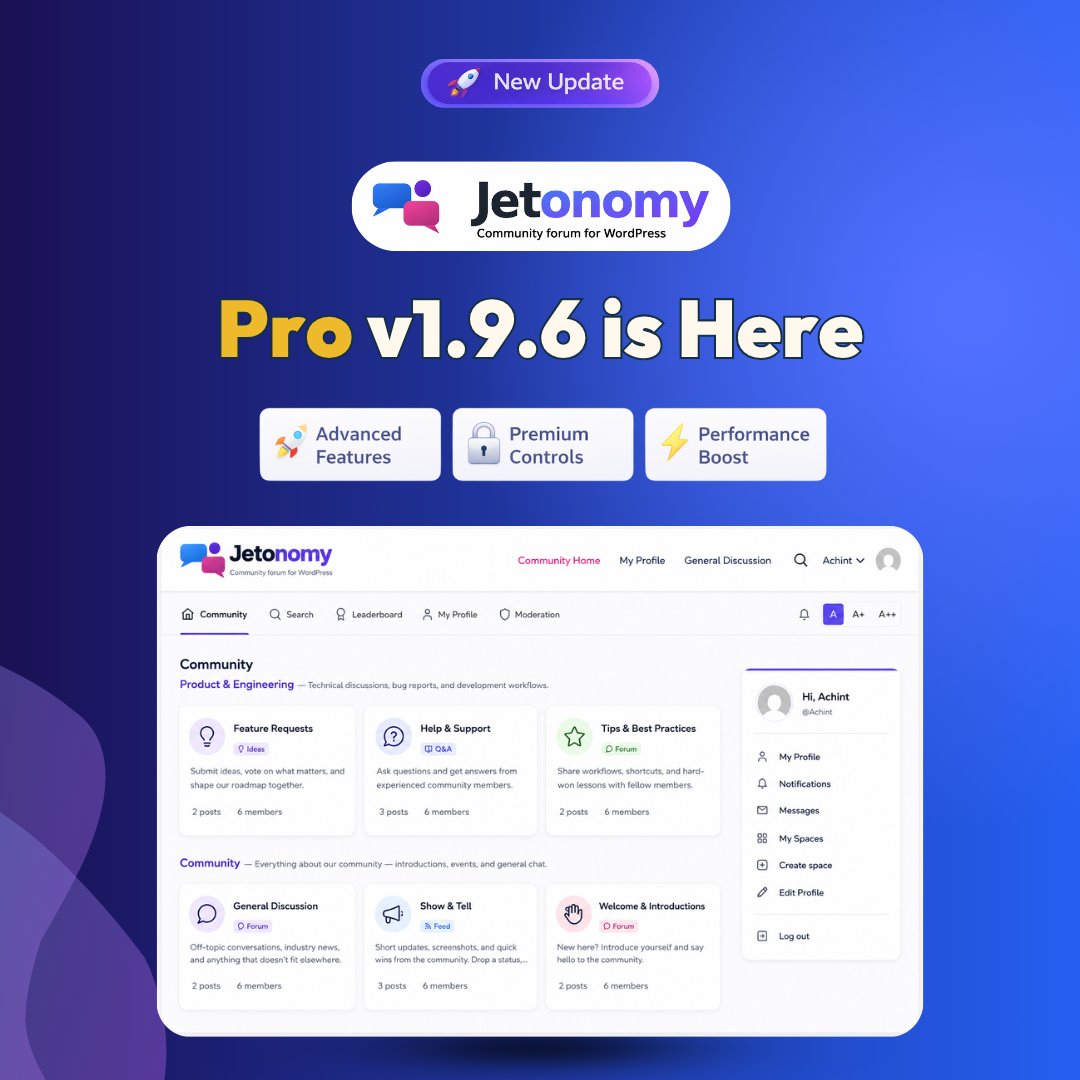 wbcomdesigns's tweet photo. Jetonomy Pro v1.9.6 is live.
Stronger Spam Detector testing, more reliable test results, and improved compatibility with Jetonomy 1.9.6.
https://t.co/yEQ5PmuhO7
#JetonomyPro #Jetonomy #WordPress #bbPress #WordPressPlugin #WbcomDesigns https://t.co/QpVm1dWHNK