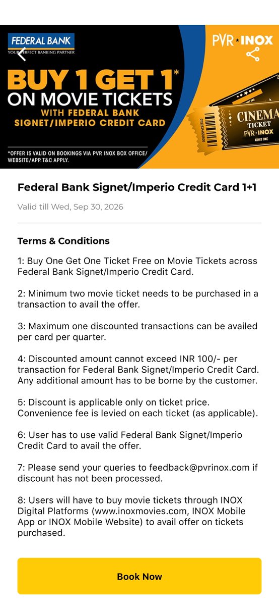 Anoopthomaspd's tweet photo. What kind of scam is this? You say “Buy One, Get One Free,” but the discount is capped at ₹100. What kind of movie ticket can I even buy for ₹100?@jagograhakjago https://t.co/8h99ockG96