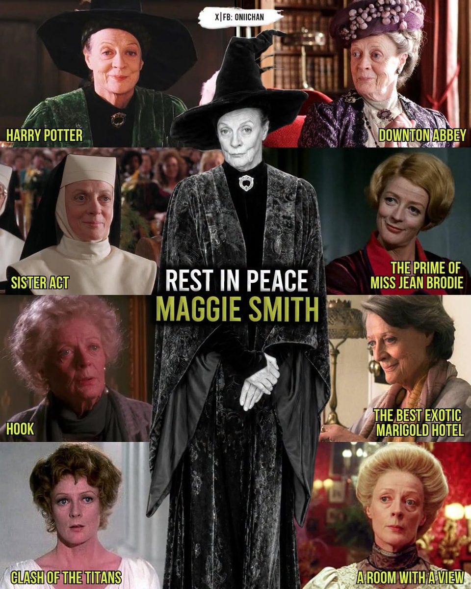 oniichanph's tweet photo. Harry Potter star Maggie Smith left us 2 years ago at 89 years old 🥺🕊️

Maggie Smith had the rare gift of making authority entertaining. One raised eyebrow, one perfectly timed line, and she could completely own a scene. ❤️

Across a career spanning more than seven decades, Smith moved effortlessly between stage, film, television, comedy, and drama. To one generation she was the formidable Professor McGonagall. To another, she was the razor-sharp Violet Crawley. Long before either, she had already become one of Britain’s most acclaimed actresses, winning two Academy Awards and building a body of work few performers could match.

Some of her most beloved roles include:
Professor Minerva McGonagall (Harry Potter)
Violet Crawley, Dowager Countess of Grantham (Downton Abbey)
Jean Brodie (The Prime of Miss Jean Brodie)
Mother Superior (Sister Act)
Granny Wendy (Hook)
Muriel Donnelly (The Best Exotic Marigold Hotel)
Charlotte Bartlett (A Room with a View)
Thetis (Clash of the Titans)
and many more!

She could make a character intimidating, hilarious, elegant, vulnerable, and unforgettable, sometimes in the same scene.

Maggie Smith didn’t simply leave behind great performances. She left behind characters audiences will keep returning to for decades. 

Rest in peace, Dame Maggie Smith. 🕯️