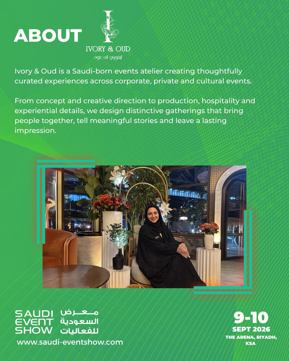 SaudiEventShow's tweet photo. Experience luxury, refinement, and bespoke event styling with Ivory &amp; Oud at the Saudi Event Show 2026! 

🗓️ 9 - 10 September 2026
📍 The Arena, Riyadh, KSA
🔗 Register for your free: https://t.co/DixzoGyLyd https://t.co/eeO3axA4xi