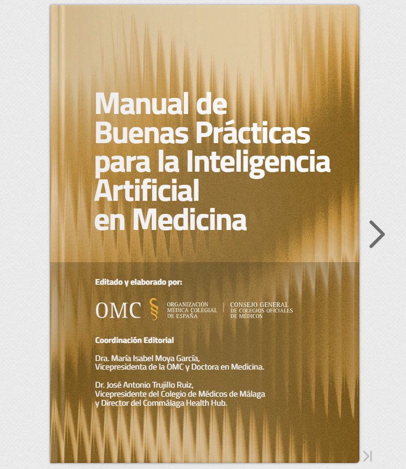 navarrotradmed's tweet photo. Novedad editorial

'Manual de buenas prácticas para la inteligencia artificial (IA) en medicina'

Madrid: @OMC_Esp, 2026.
HTML gratuito (140 págs.): https://t.co/4XJ0eOc7EM https://t.co/fMMijuQXU4