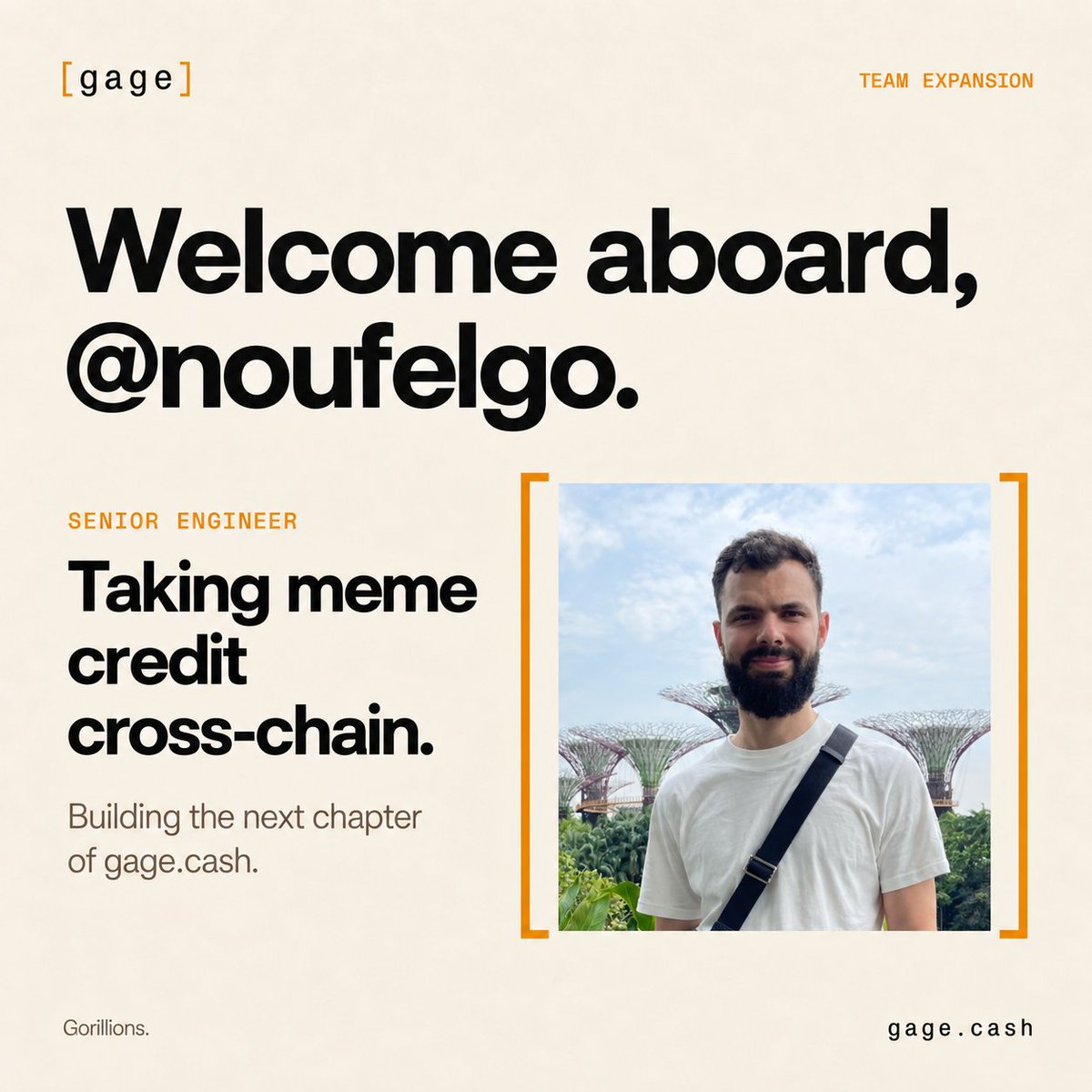 gagedotcash's tweet photo. We are onboarding @noufelgo

He is an ex-faang ex-chainlink senior engineer that worked on the CCIP bridge for Solana.

He joins us to work on the expansion of https://t.co/4ocnMycaZx while @0xbisbis can focus on @RobinhoodCrypto chain.

Making credit for memes available crosschain.

Gorillions