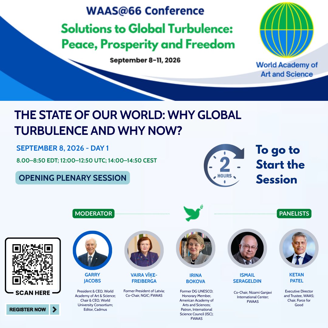 _WAAS_'s tweet photo. 🌍 2 HOURS TO GO!

Join the WAAS@66 Opening Plenary as global leaders explore the state of our world and the challenges shaping our future.

📅 Sept 8 | ⏰ 8:00 EDT | 12:00 UTC | 14:00 CEST
🔗 Register: https://t.co/VSOMWPikQ8

#WAAS66 #GlobalTurbulence #PeaceProsperityFreedom https://t.co/9kUKTAXT68