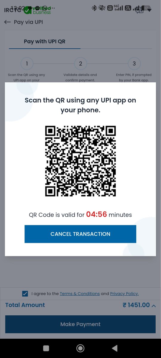 rottenonion09's tweet photo. @RailMinIndia @IRCTCofficial Paid ₹1,451 to add money to IRCTC e-Wallet via UPI QR. Amount debited successfully, but IRCTC showed an error and wallet was not credited. Please resolve/refund. https://t.co/x0yqaGw1Bv