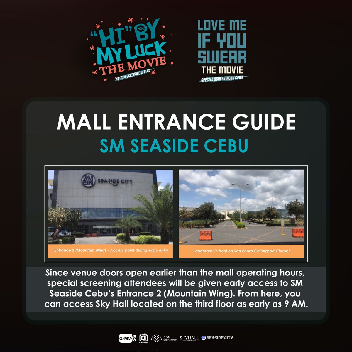 cdmentph's tweet photo. Heads up, special screening attendees! Here's an important notice:

The events will start earlier than mall operating hours, so please refer to this Mall Entrance Guide so you know which entrance to use when you arrive at the mall.

See you all soon!

#HiByMyLuckScreeningCEBU
#LoveMeIfYouSwearScreeningCEBU
#HiByMyLuckScreeningMNL
#LoveMeIfYouSwearScreeningMNL
#SeaKeen #SurfJava
#GMMTV
#CDM