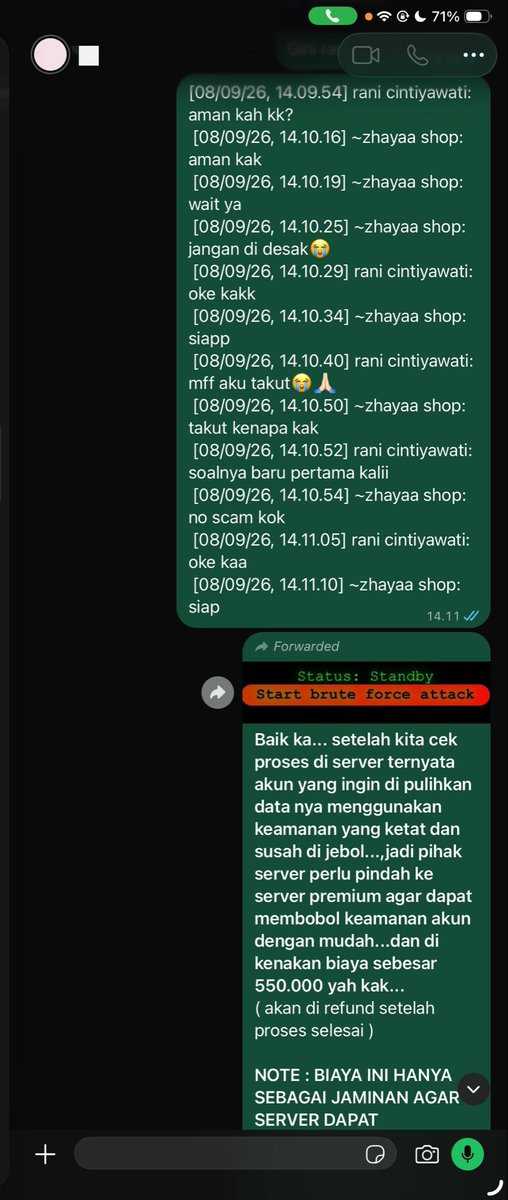 yeyungrlfrnd's tweet photo. SCAMMER PENIPU ‼️‼️‼️ 
 @cxatiev / jasahackafisya / zhayaa shop

089662790908

DANA 089518826881 MIS** YAN**

itu sebelumnya aku terusin chatnya ke temenku, krn lupa ss trs langsung di apus chatnya wkwkwk

jasa hack delete pemulihan akun x
#zonauang #zonajajan https://t.co/fHXg9o03ek